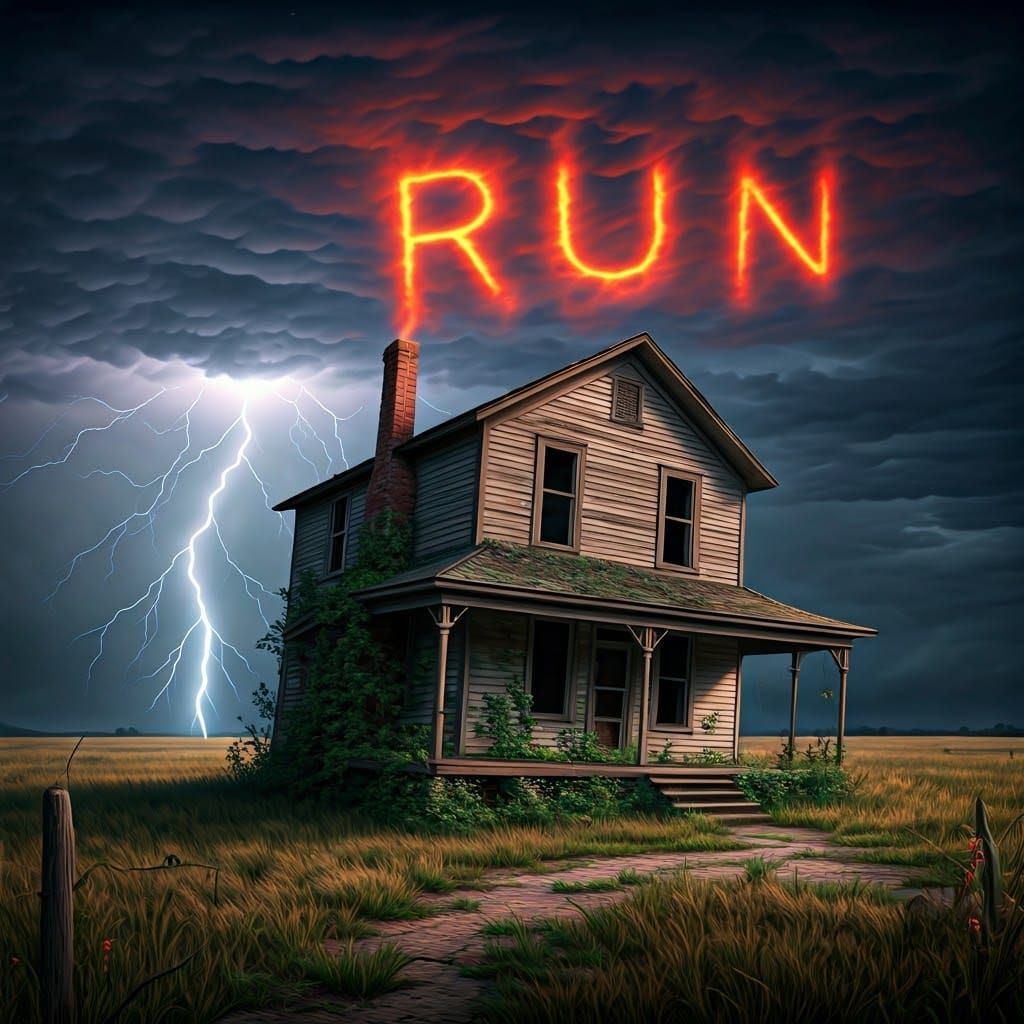 Ominous Kansas House with Smoke Word