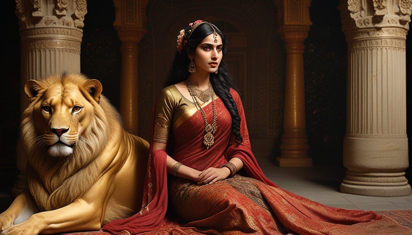 Regal Persian Princess Surrounded by Splendor and Symbolism