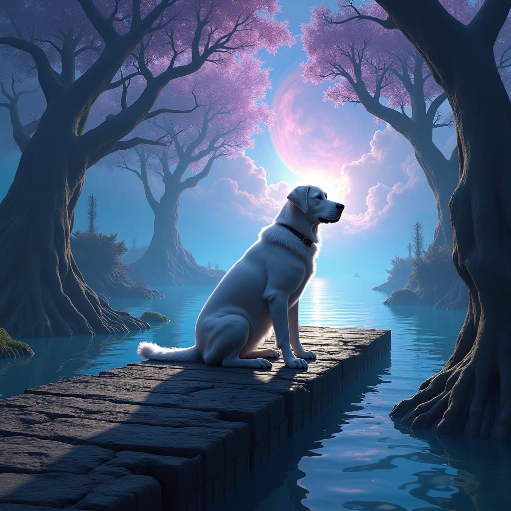 Labrador in Mystical Landscape, Digital Art
