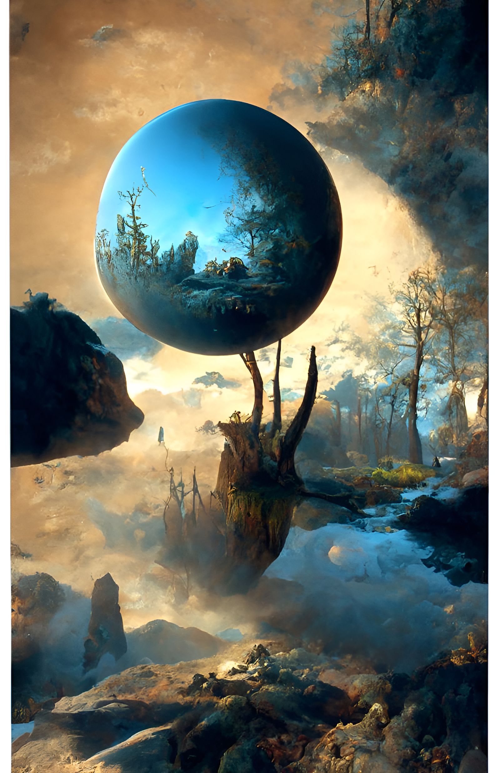 Surreal Alien Landscape with Glowing Flora and Moons