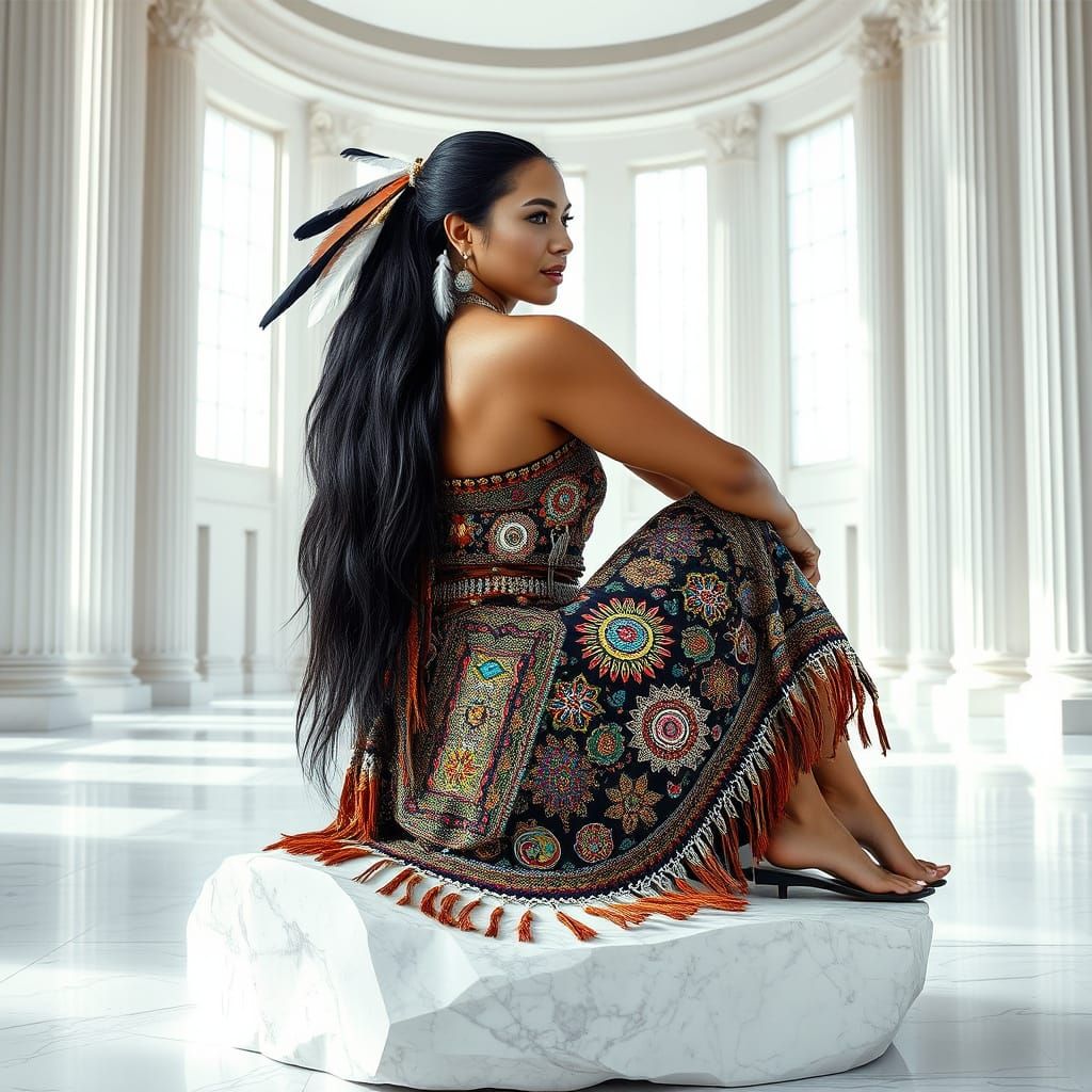 Surreal Native American Goddess in Traditional Regalia