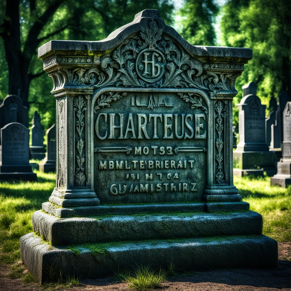 Ornate Tombstone with Chartreuse Inscription