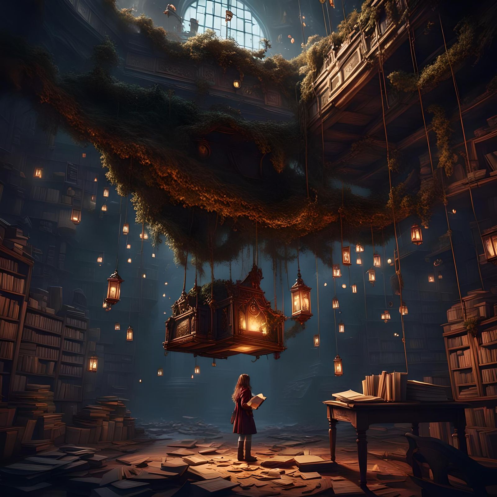 Girl Upside Down in Shock: Detailed Matte Painting