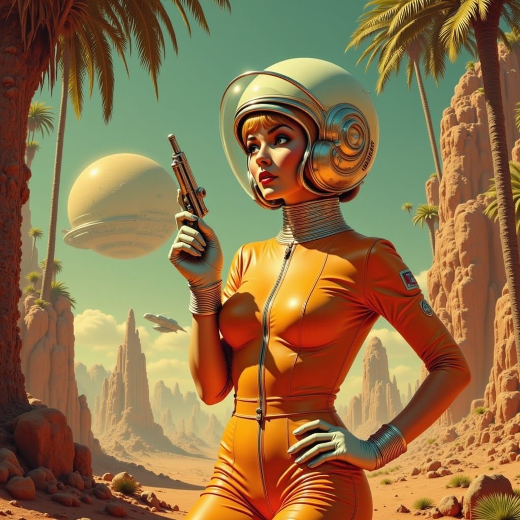 Retro Space Woman on Jungle Planet