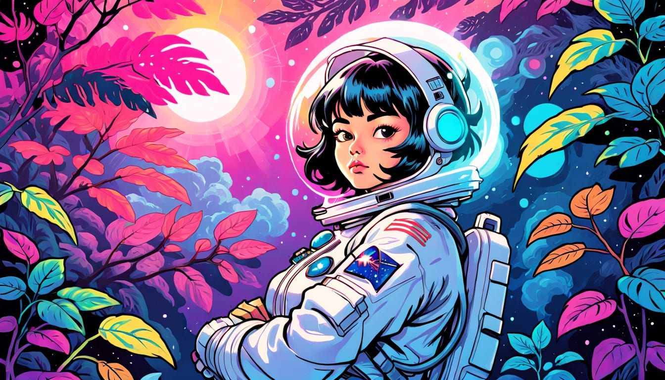 Neon Airbrush Astronaut in Comic Book Style