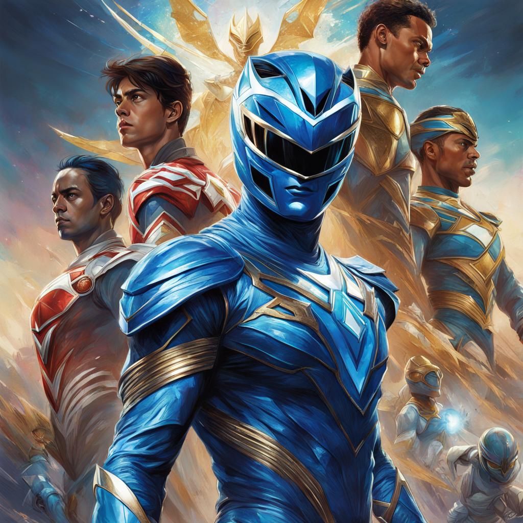 Blue Power Ranger Illustration in Comic Book Style