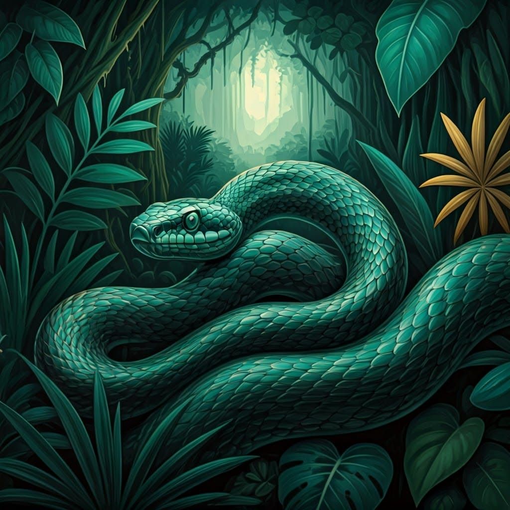 Serpent Unfurls in Tropical Dreamscape