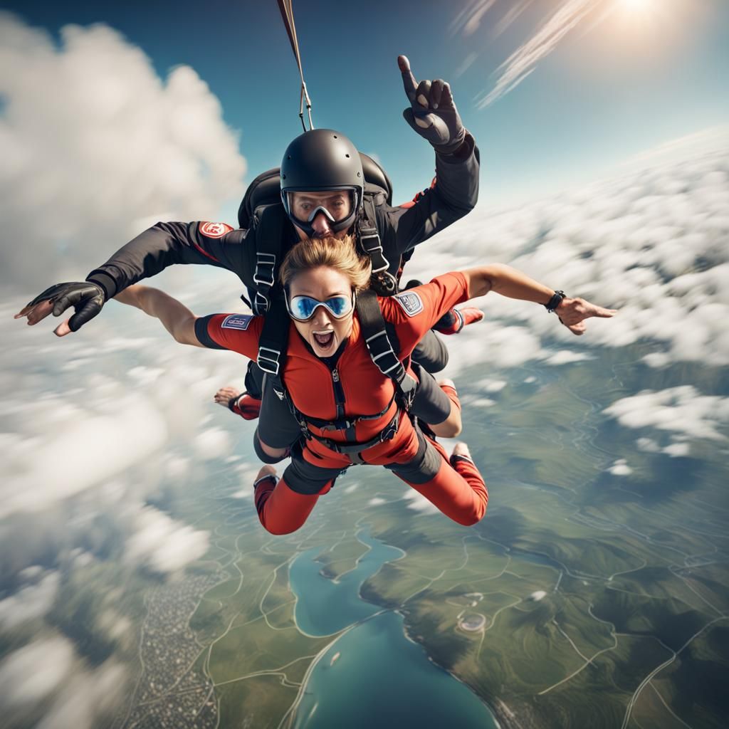 Skydivers Leap from Airplane in Detailed Matte Painting