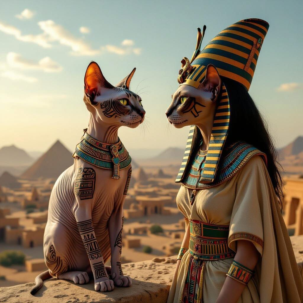 Egyptian Sphynx Cat King and Queen Survey Their Kingdom