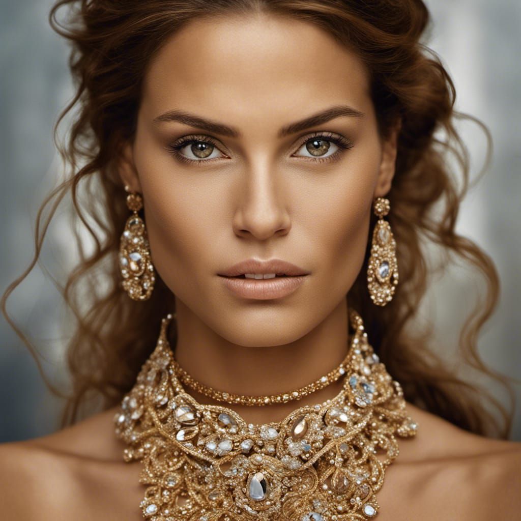 Golden Skinned Woman in Diamonds, Professional Portrait