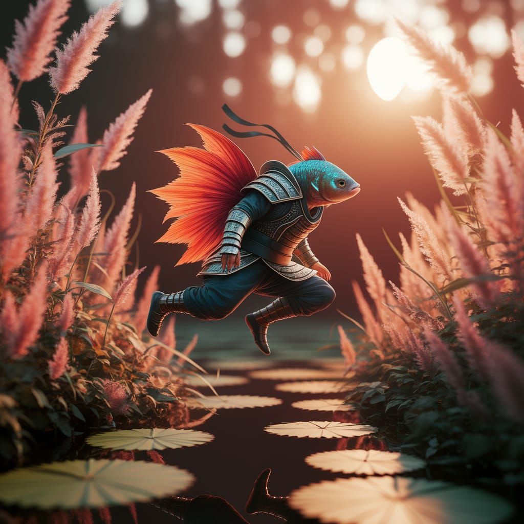 Armored Betta Fish Ninja Mid-Leap