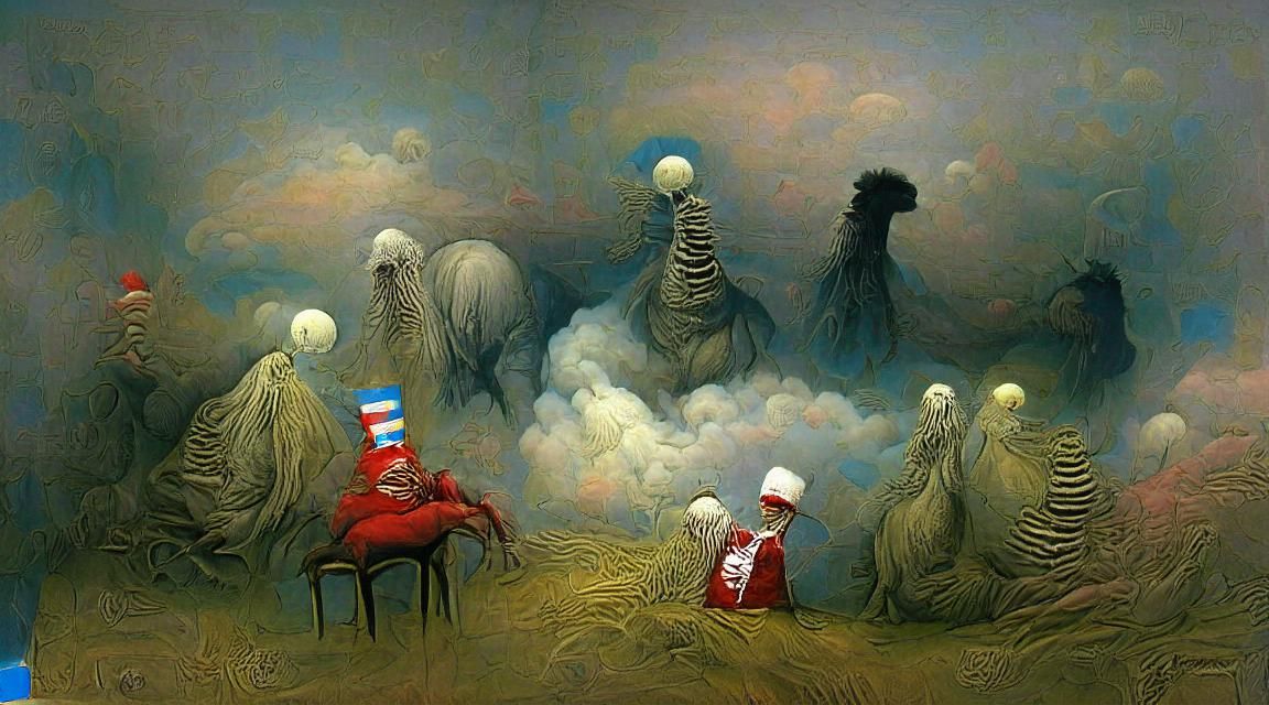 Surreal Bar Scene in Engraving Style