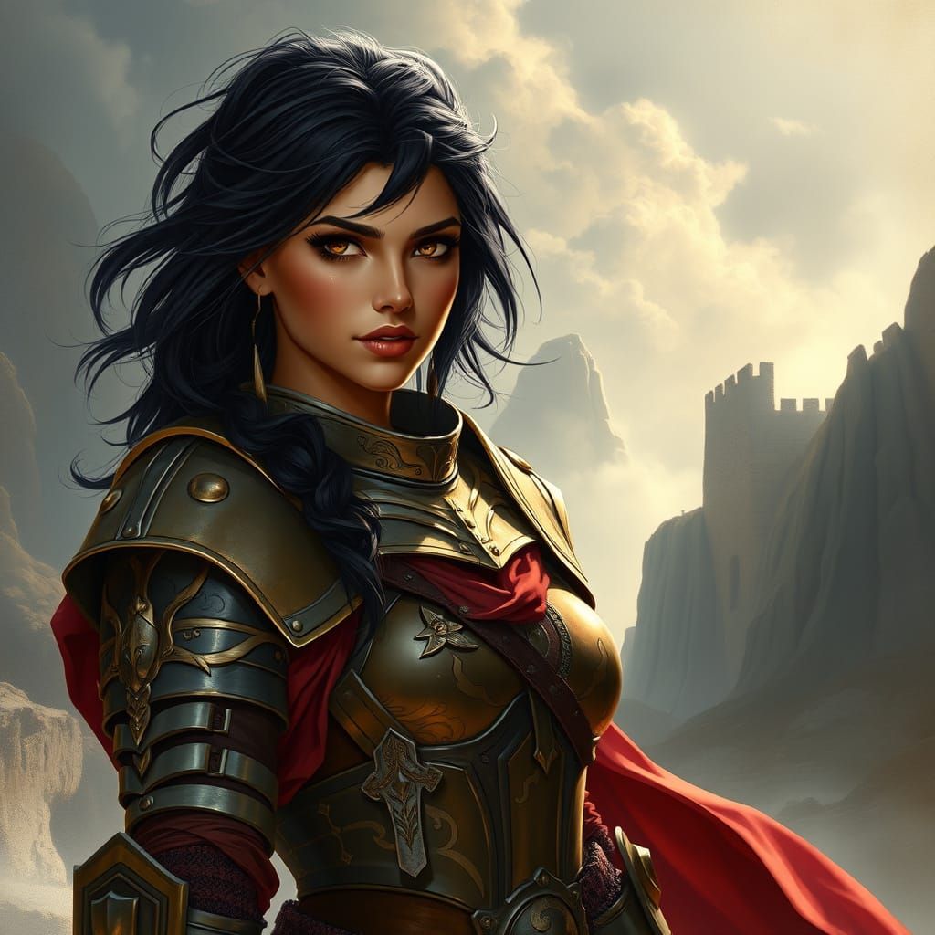 Heroic Knightess in Mystical Fantasy Setting