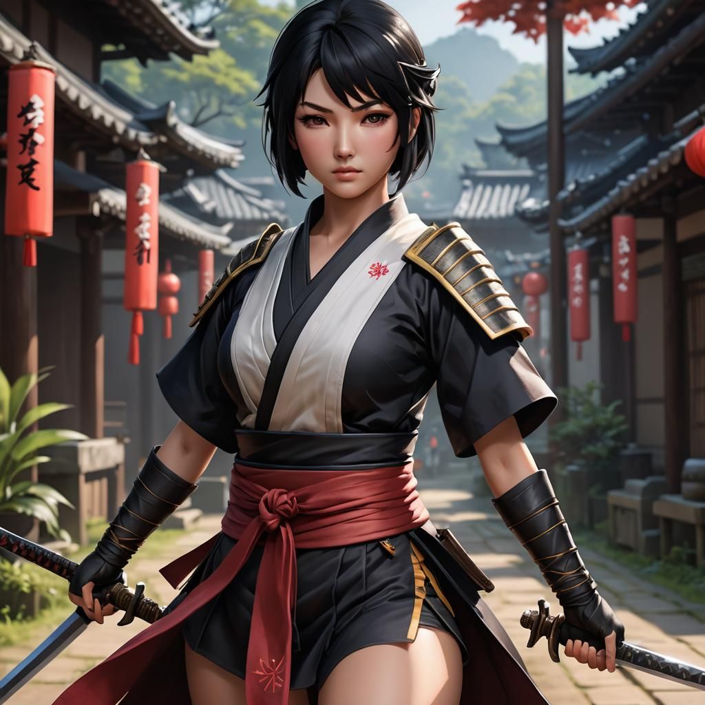 Kunoichi with Daggers in Anime Style