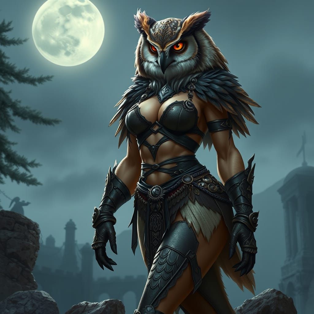 Fantasy Owlbear Enchantress in Dark Art Style