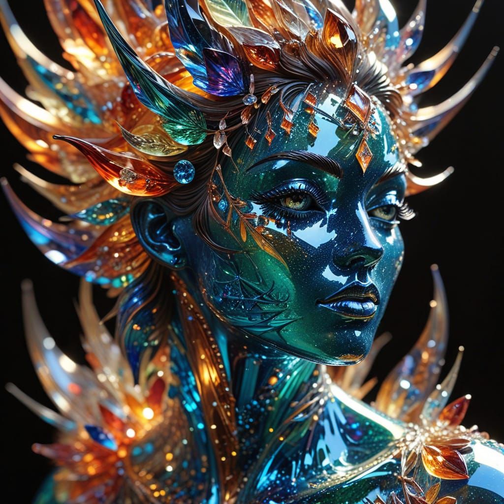 Intricate Glass and Crystal Fantasy Sculpture Art