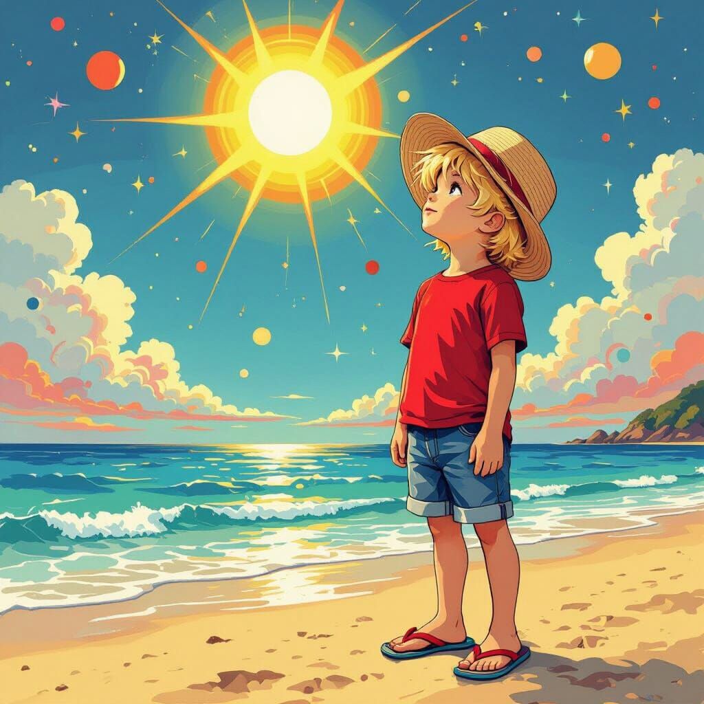 Dreamy Beach Scene in Style of Takashi Murakami