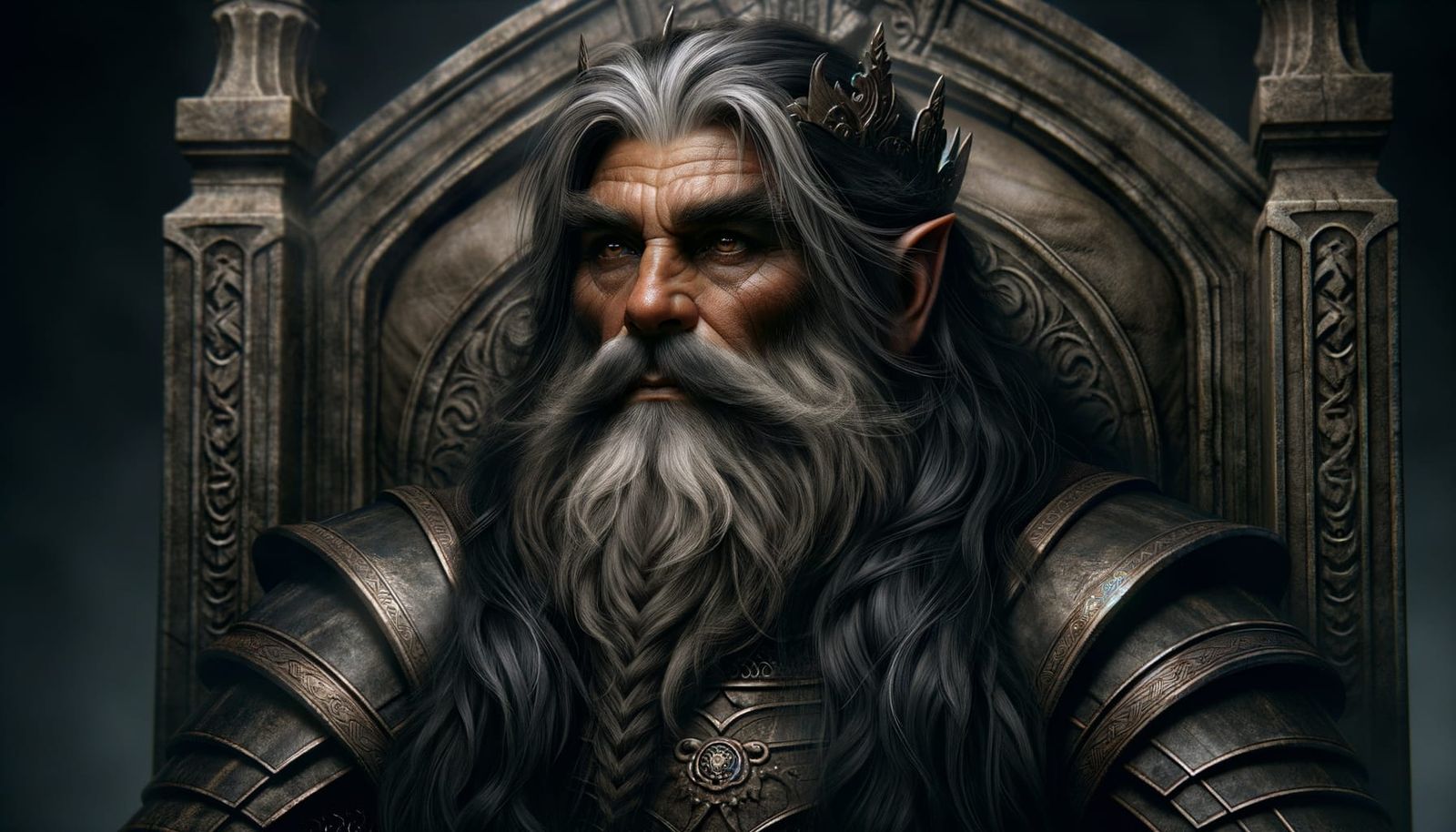 Elderly Dwarven King on His Throne