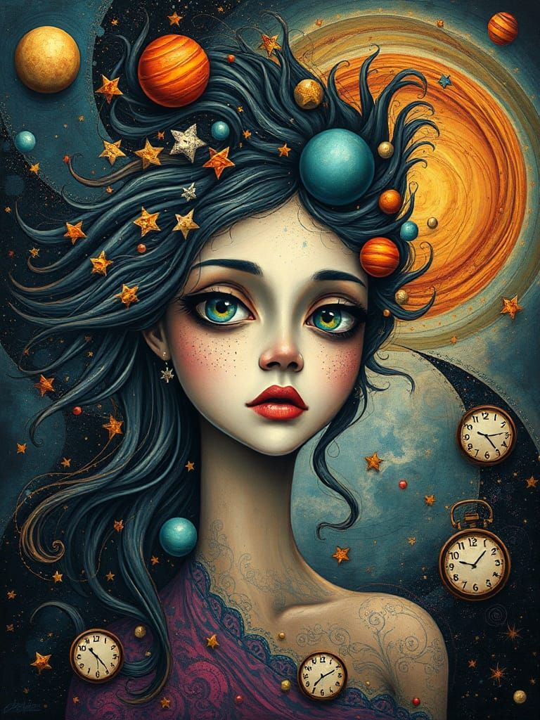 Celestial Woman in Surreal Cosmic Dreamscape