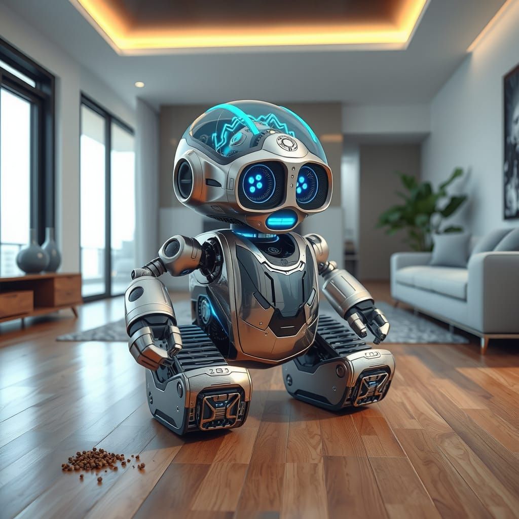 Futuristic Robot Vacuum in Modern Living Room