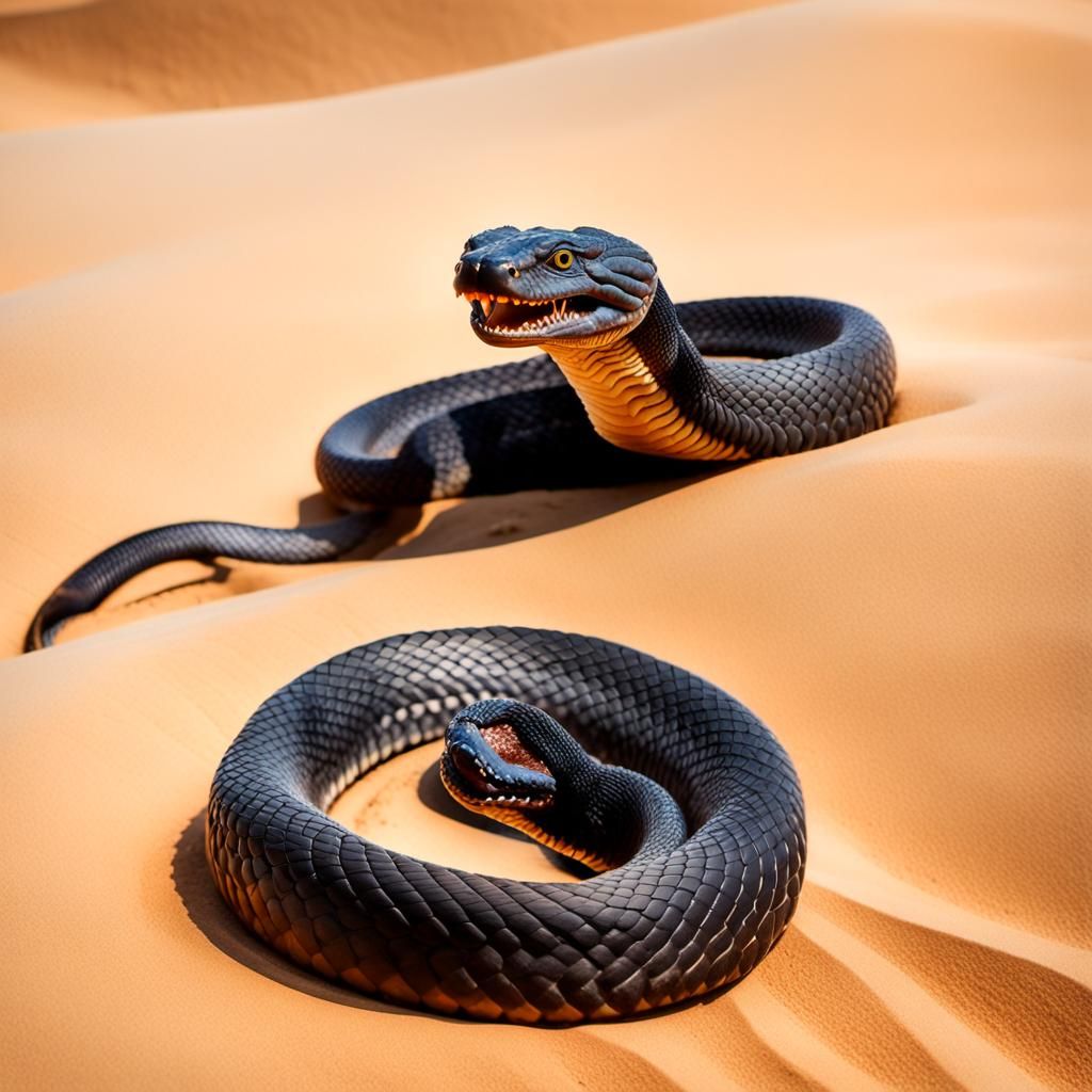 Angry Black Desert Snake in Macro Wildlife Photography