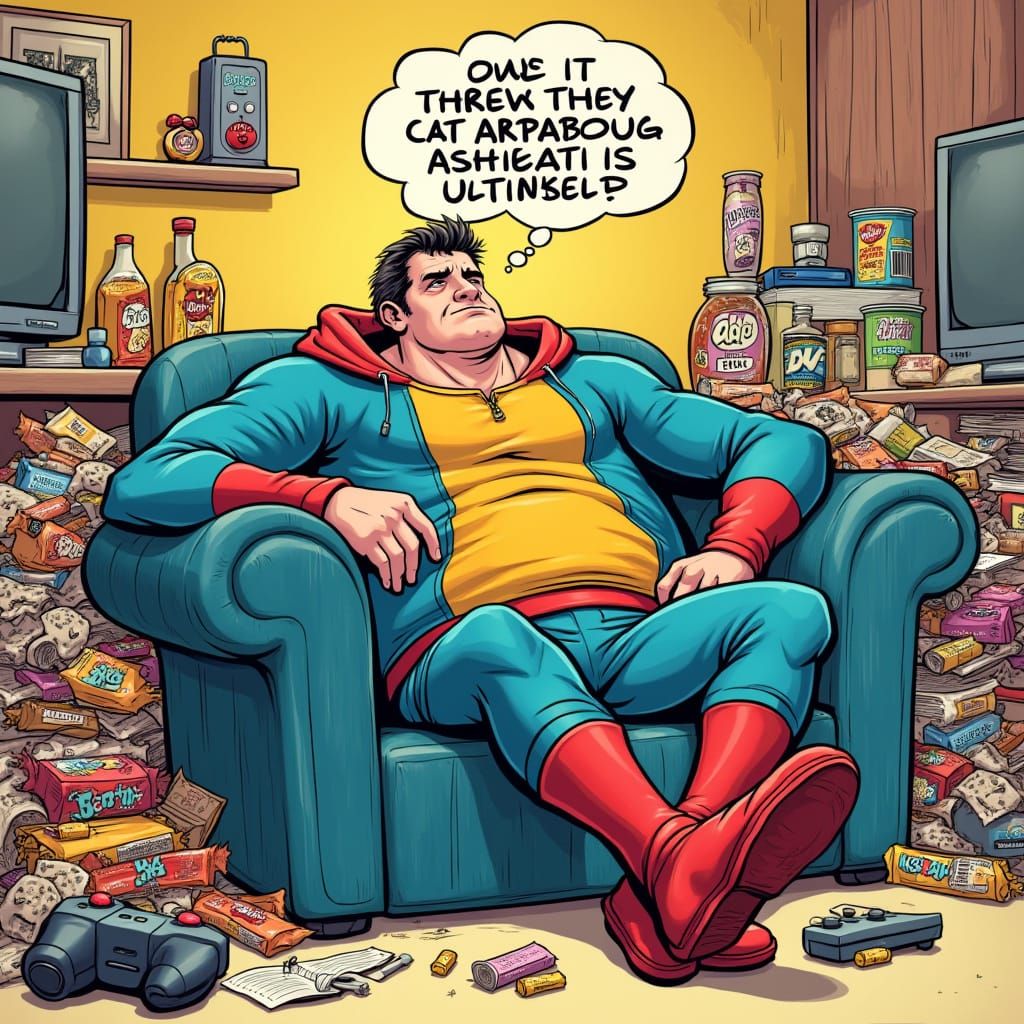 Procrastinationman in Exaggerated Cartoon Style