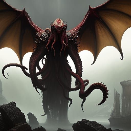 Atmospheric Dark Fantasy Cthulhu Emerges From Fog