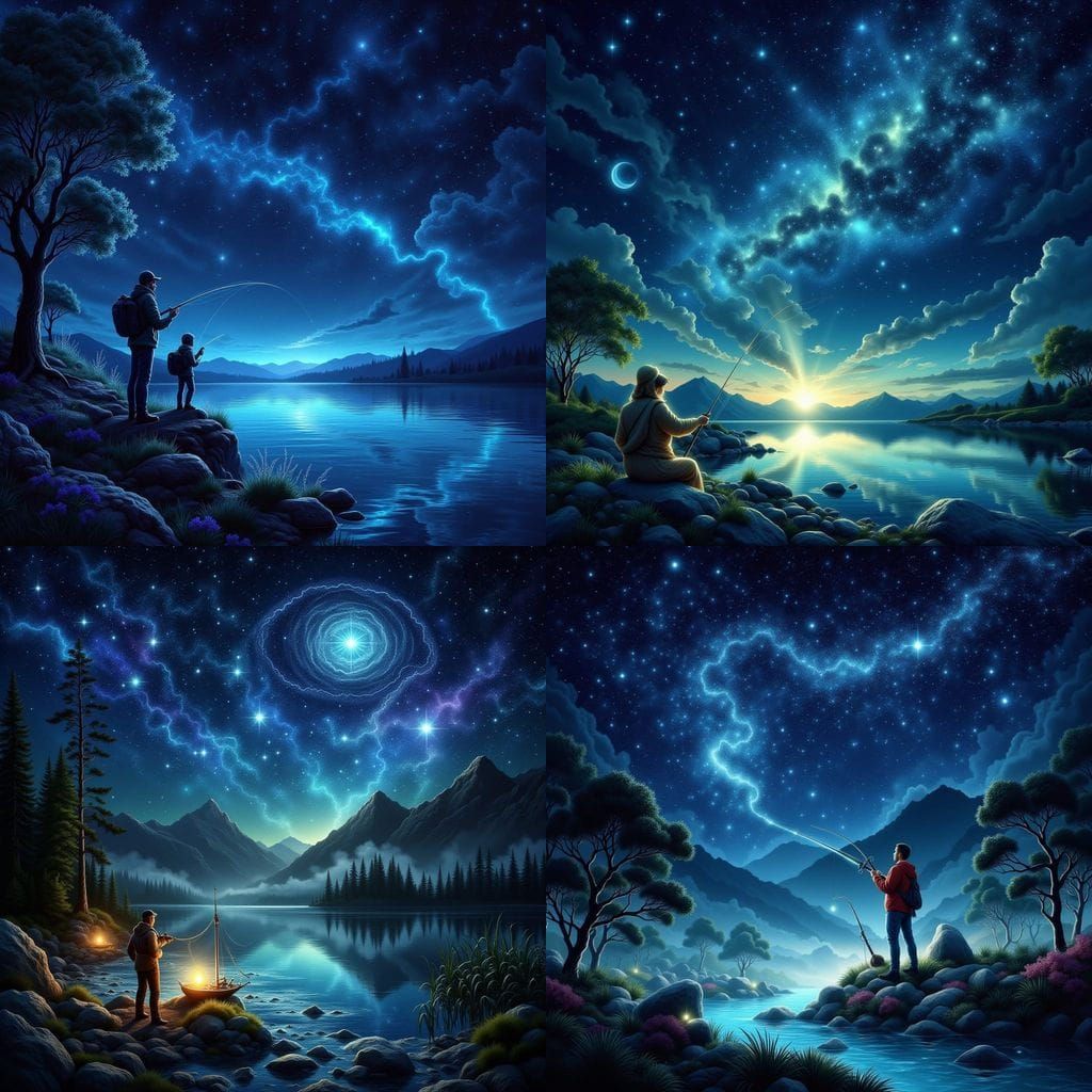 Celestial Fisherman Casting Into Star Sea