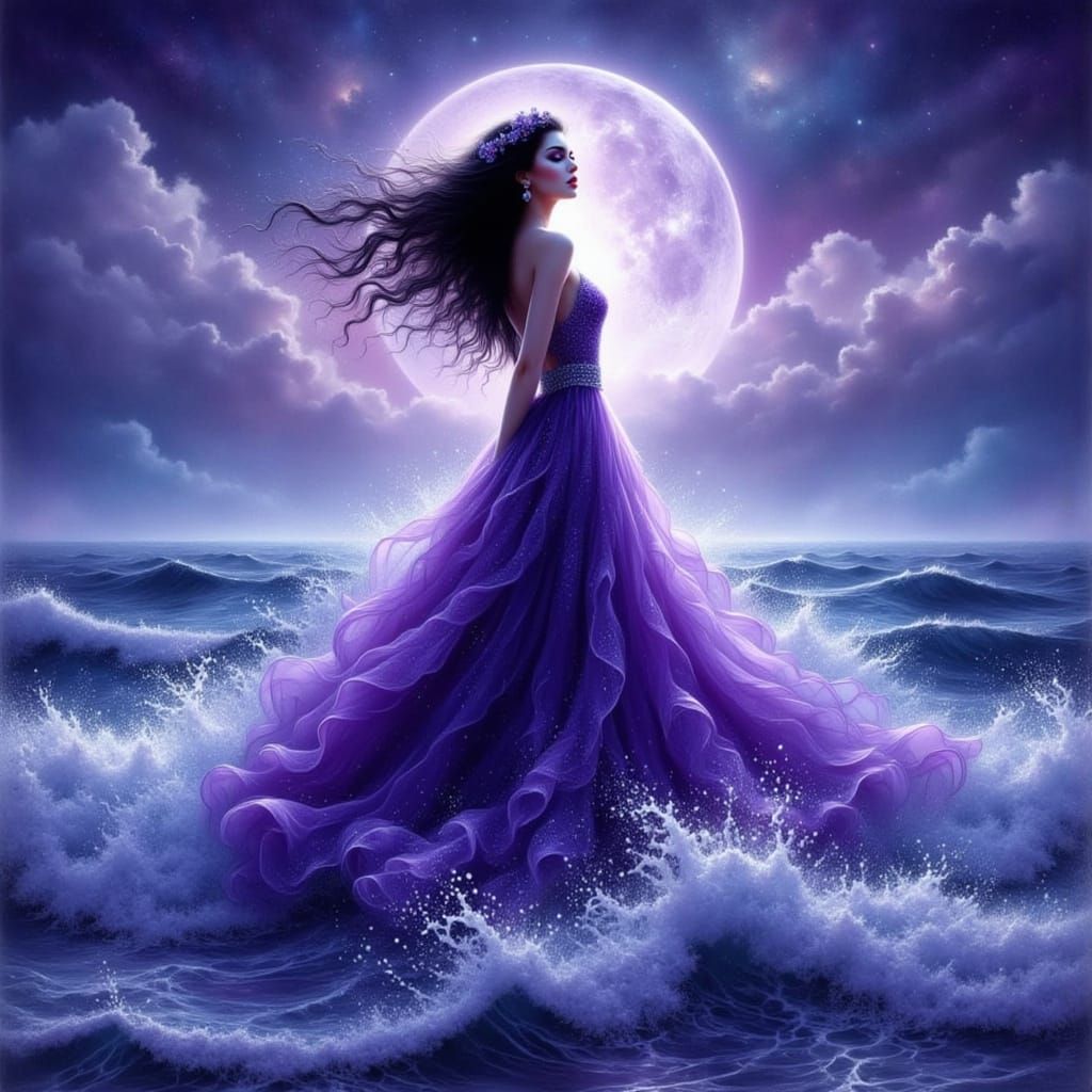 Bioluminescent Ocean: Woman in Purple Gown