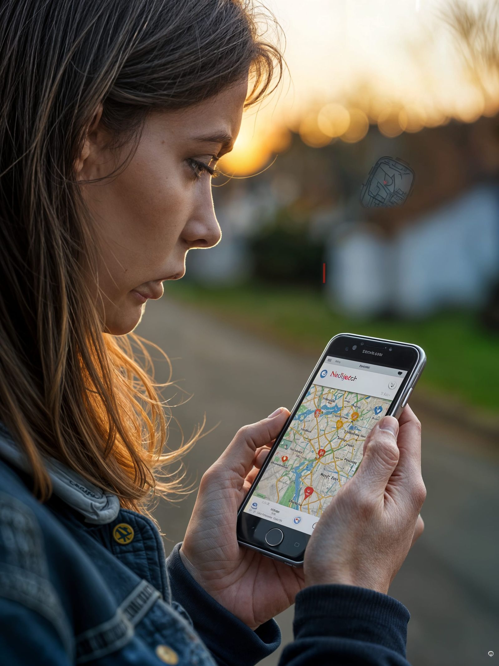 A Young Woman Searches for a Veterinarian on Google Maps in....