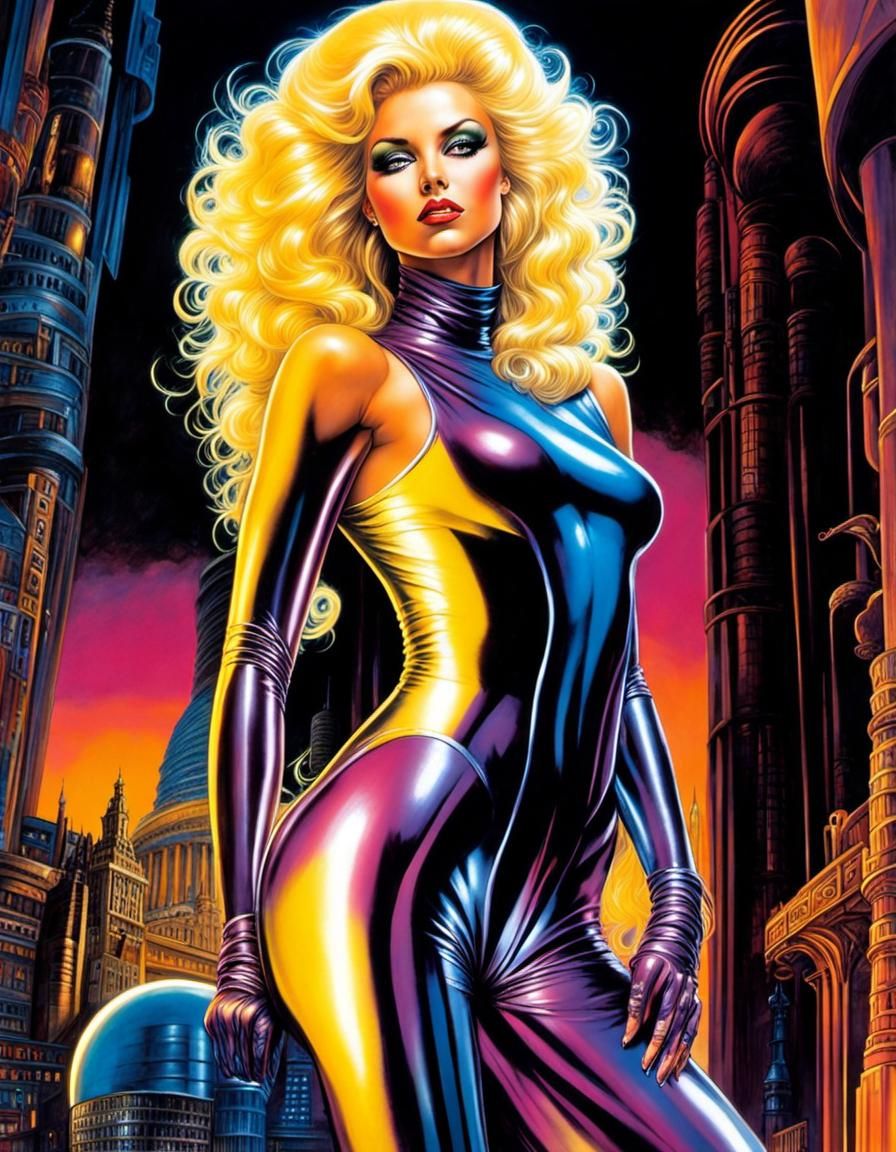 80s Comic Book Woman in Neon Sunset