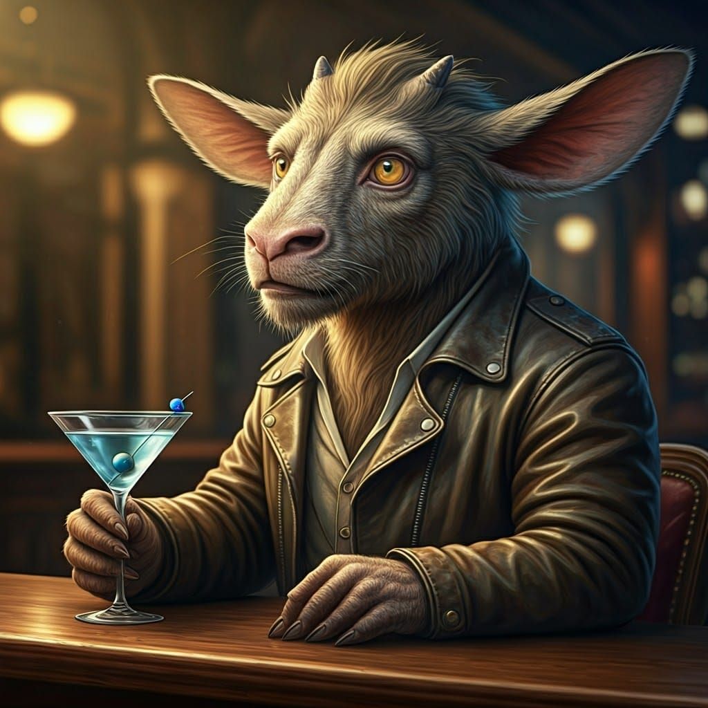 Mythical Centaur Sipping Martini at Dimly Lit Bar