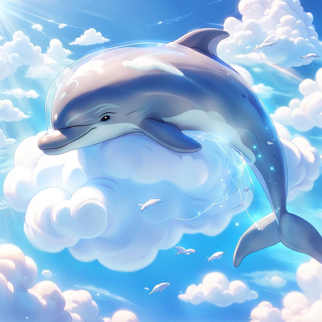 Dreamy Dolphin on Cloud in Anime 3D Art