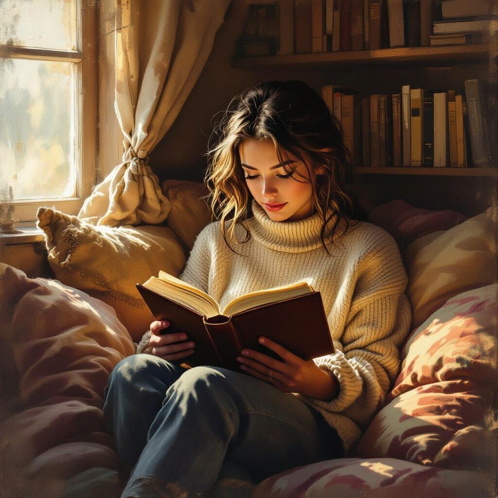 Cozy Reading Nook in Dreamy Matte Painting Style