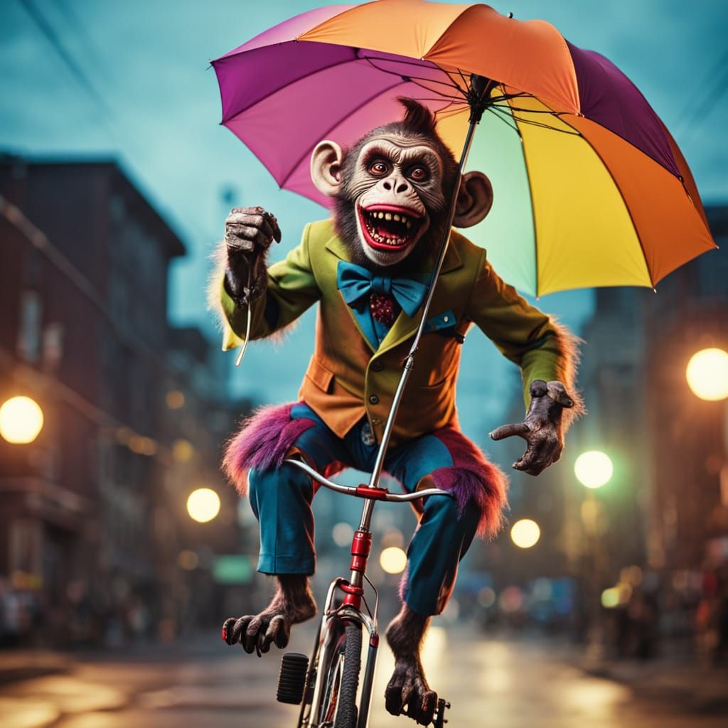 Zombie Monkey Clown on Highwire: Cinematic Still