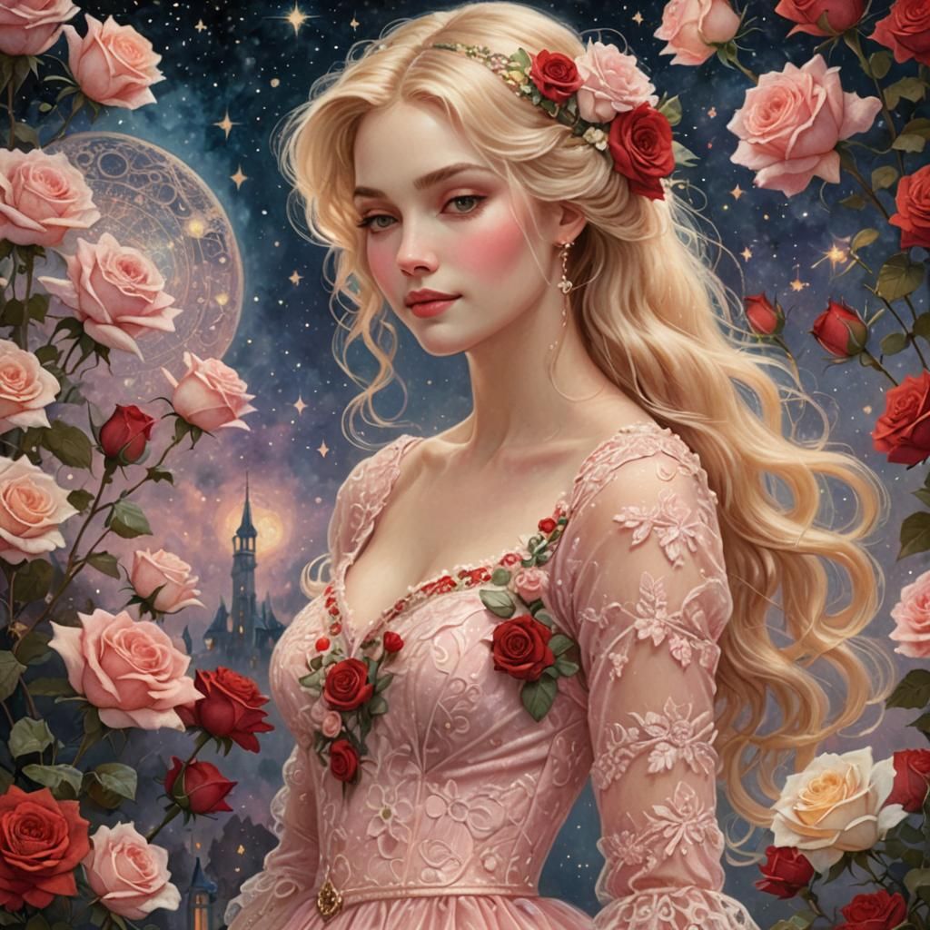 Lovely lady with pastel pink lace dress