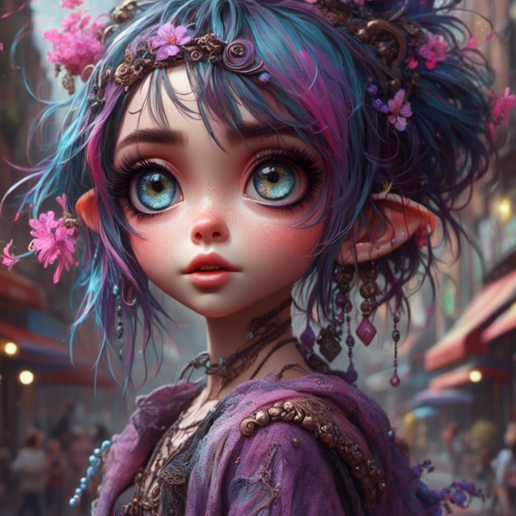 Chibi Street Dancer in Fairy City: Ink Flow Art