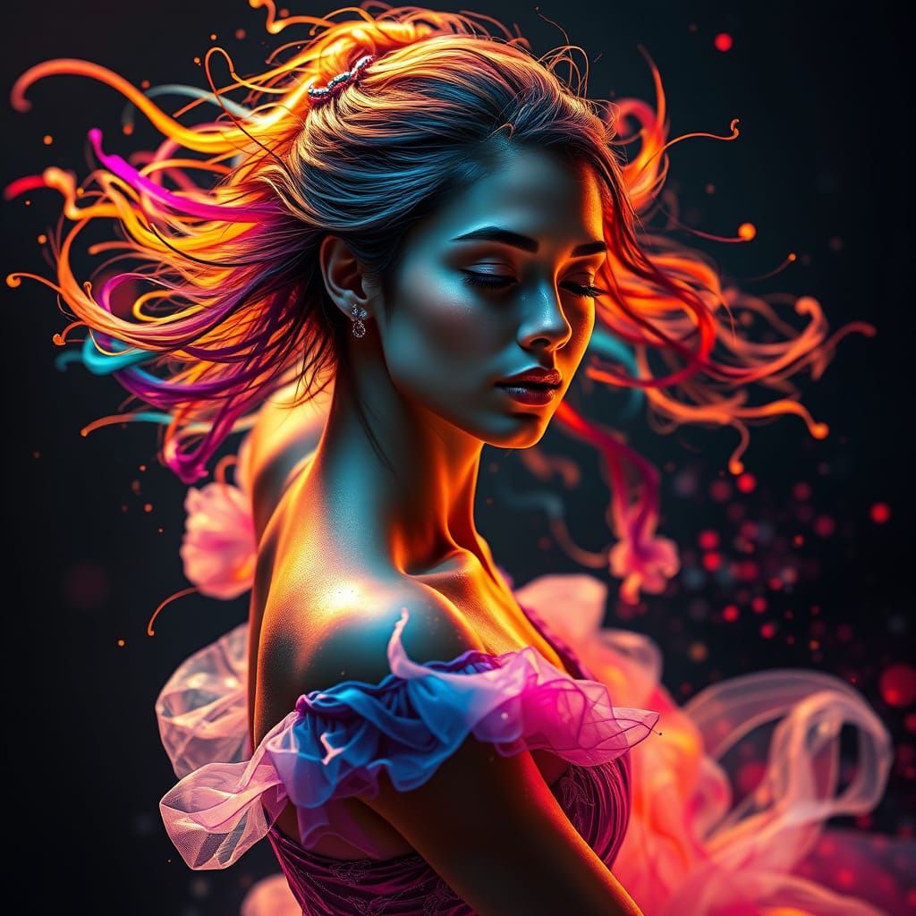 Ethereal Ballerina Captured in Triadic Color Dance