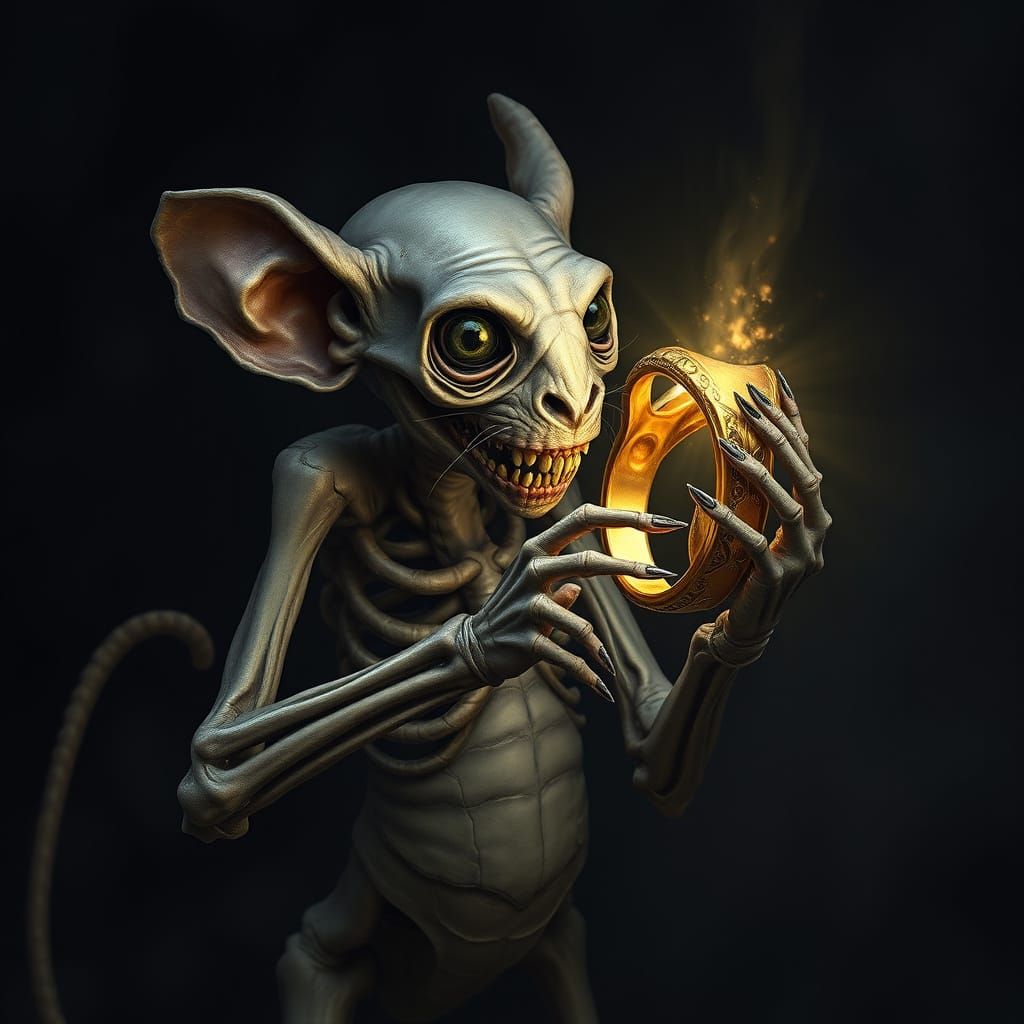 Gollum-Like Creature Clutches the Ring of Power