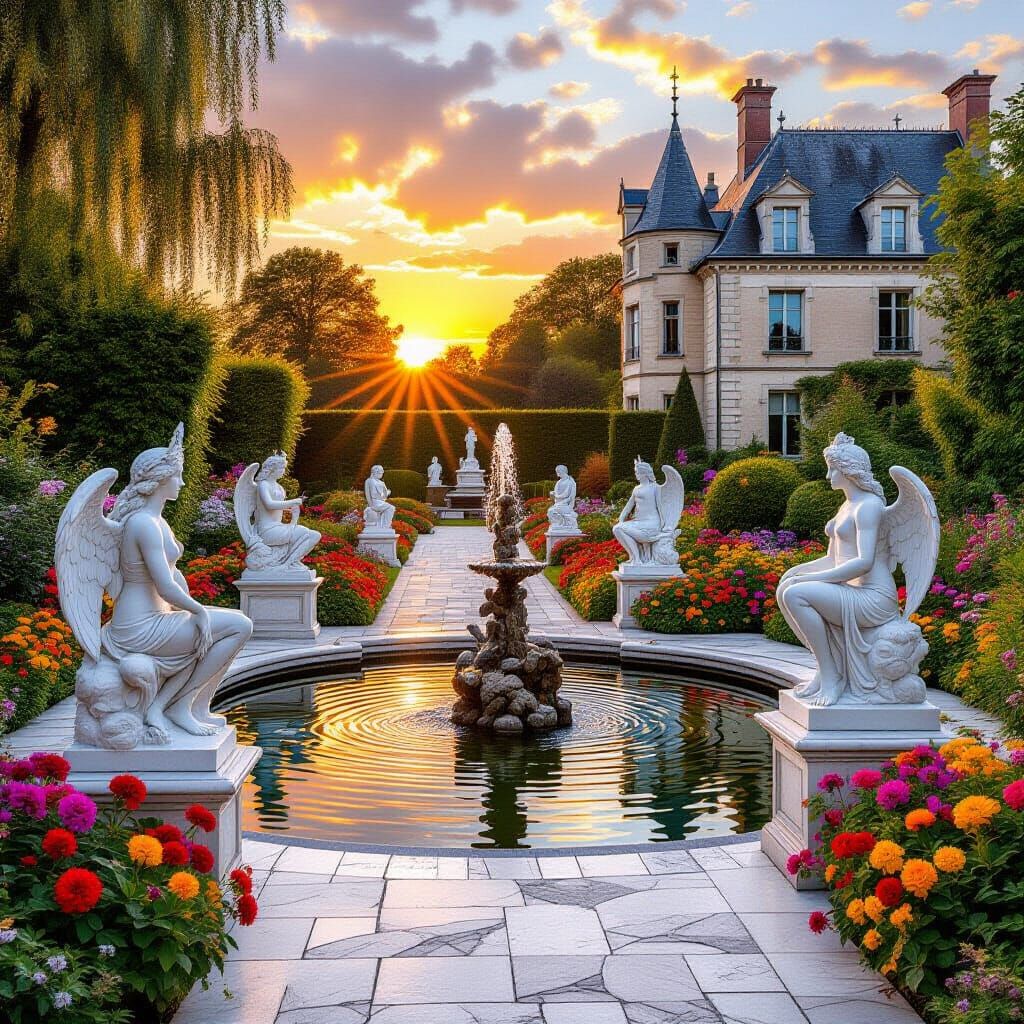 Enchanting Castle Garden in Impressionist Style