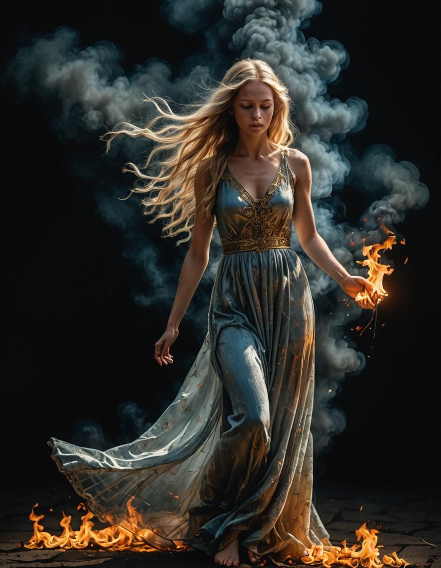 Fiery Dancer in Moonlight: Photorealistic HDR Portrait