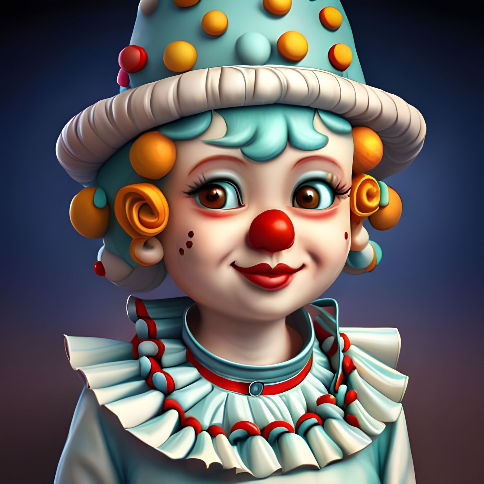 Adorable Clown in Silk Print Render, Pop Surrealism