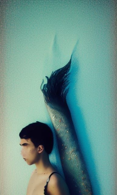 Mermaid in Shimmering Cerulean Waves: Hyperrealistic Portrai...
