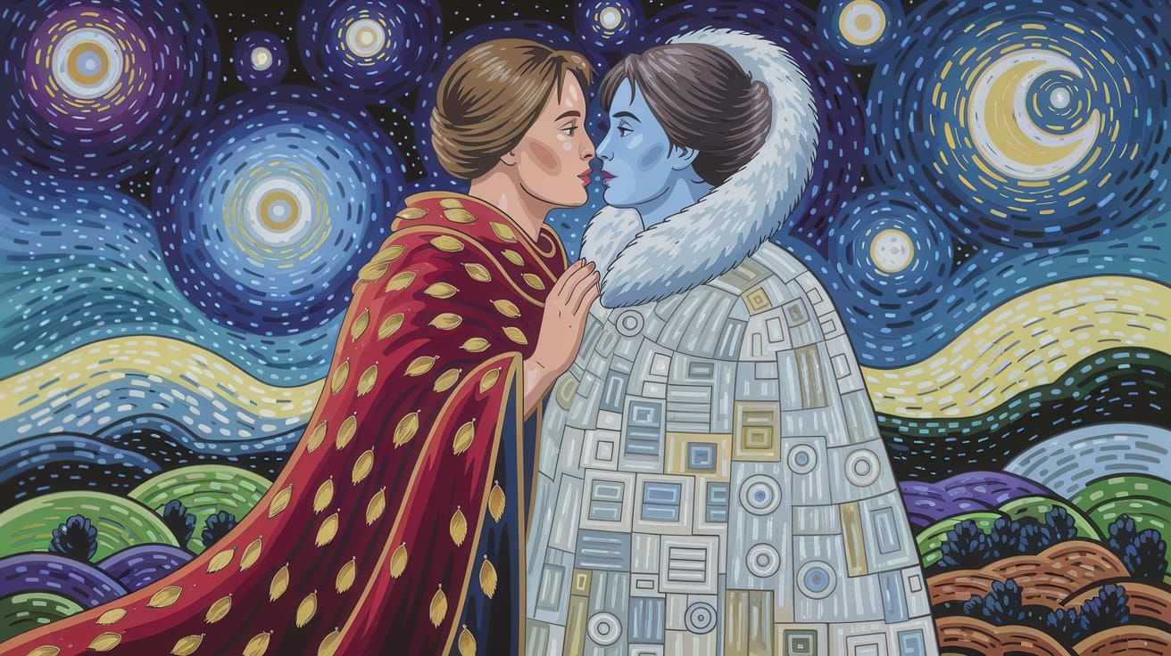 Autumn and Winter Embrace in Oil Painting Style