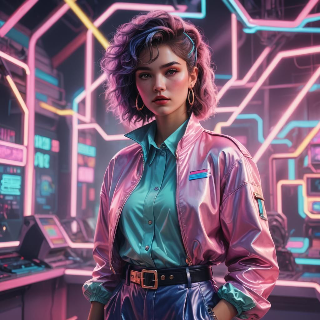 Woman in 80's Outfit, Pastel Fantasy Art