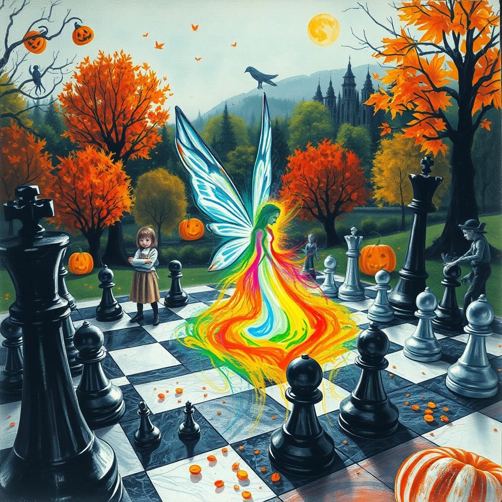 Halloween Kids Crayon drawings ,surreal autumnal  child's dr...