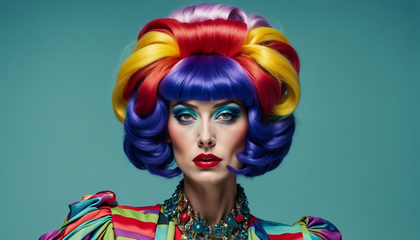 Woman in Colorful Wig: A Futuristic Portrait