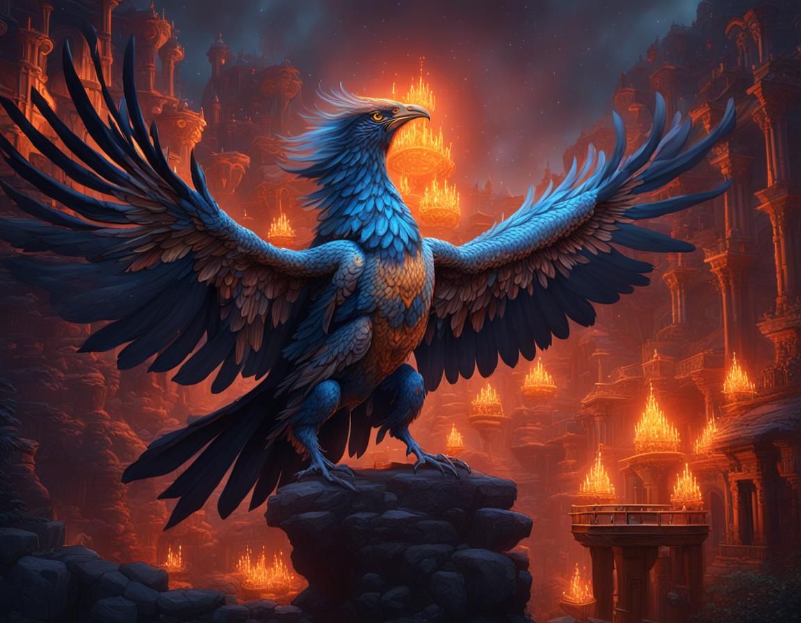 Midnight Firebird: Detailed Matte Painting in 8K