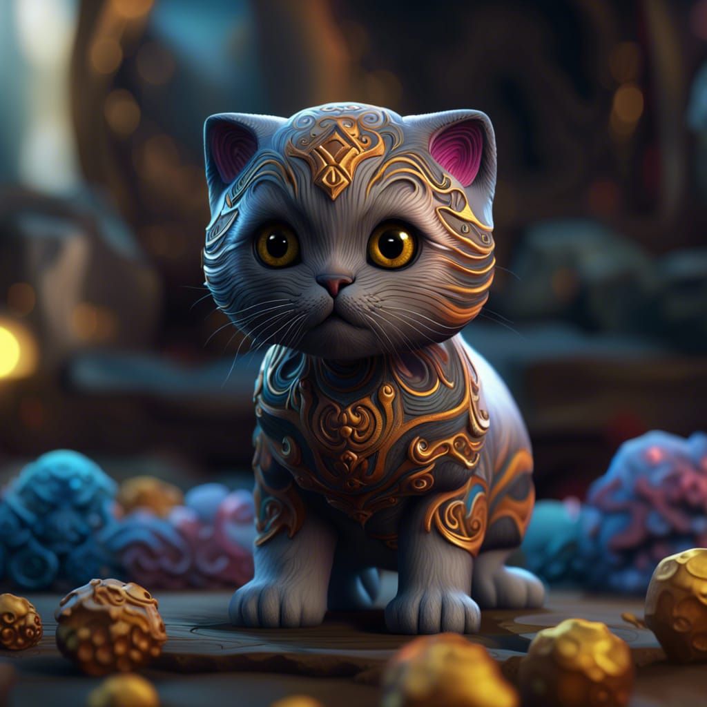 Alebrijes Scottish Fold Kitten in Detailed Matte Painting