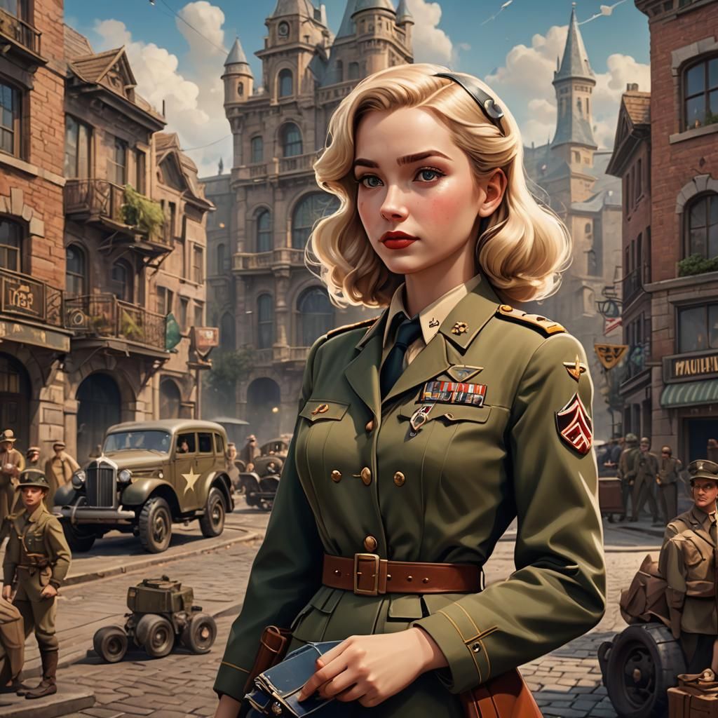 Cute Girl in Art Deco Style, Pixar Illustration